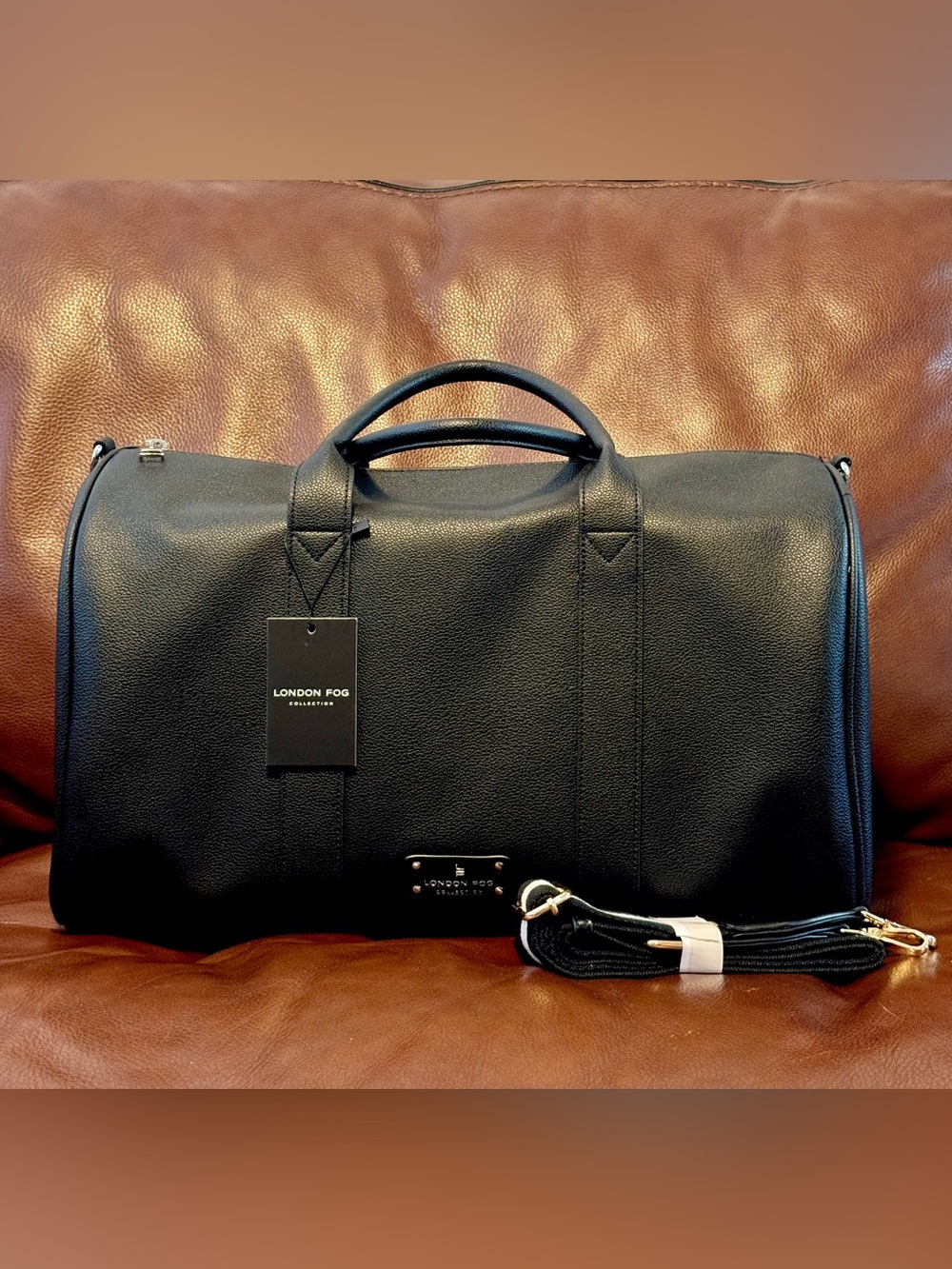 NWT London Fog Black “Marie Weekender” Duffel with Detachable Strap